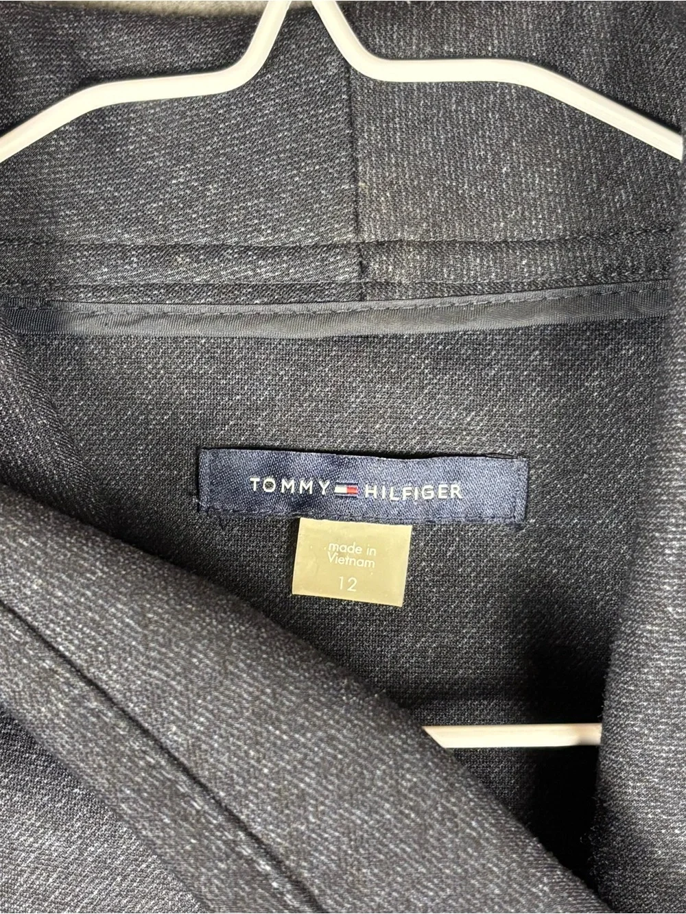 Tommy Hilfiger Womens Size 12 Asymmetrical Zip Blazer Dark Charcoal Gray Stretch